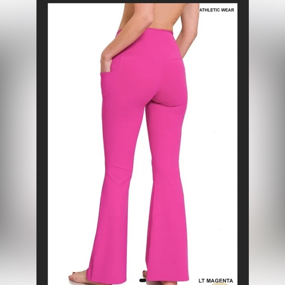 NAVY BLUE- ZENANA-ATHLETIC WIDE WAISTBAND FLARE YOGA PANTS - Picture 5 of 7